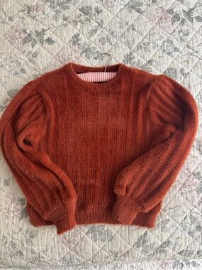 Cozy Rust Orange Fuzzy Crewneck Sweater